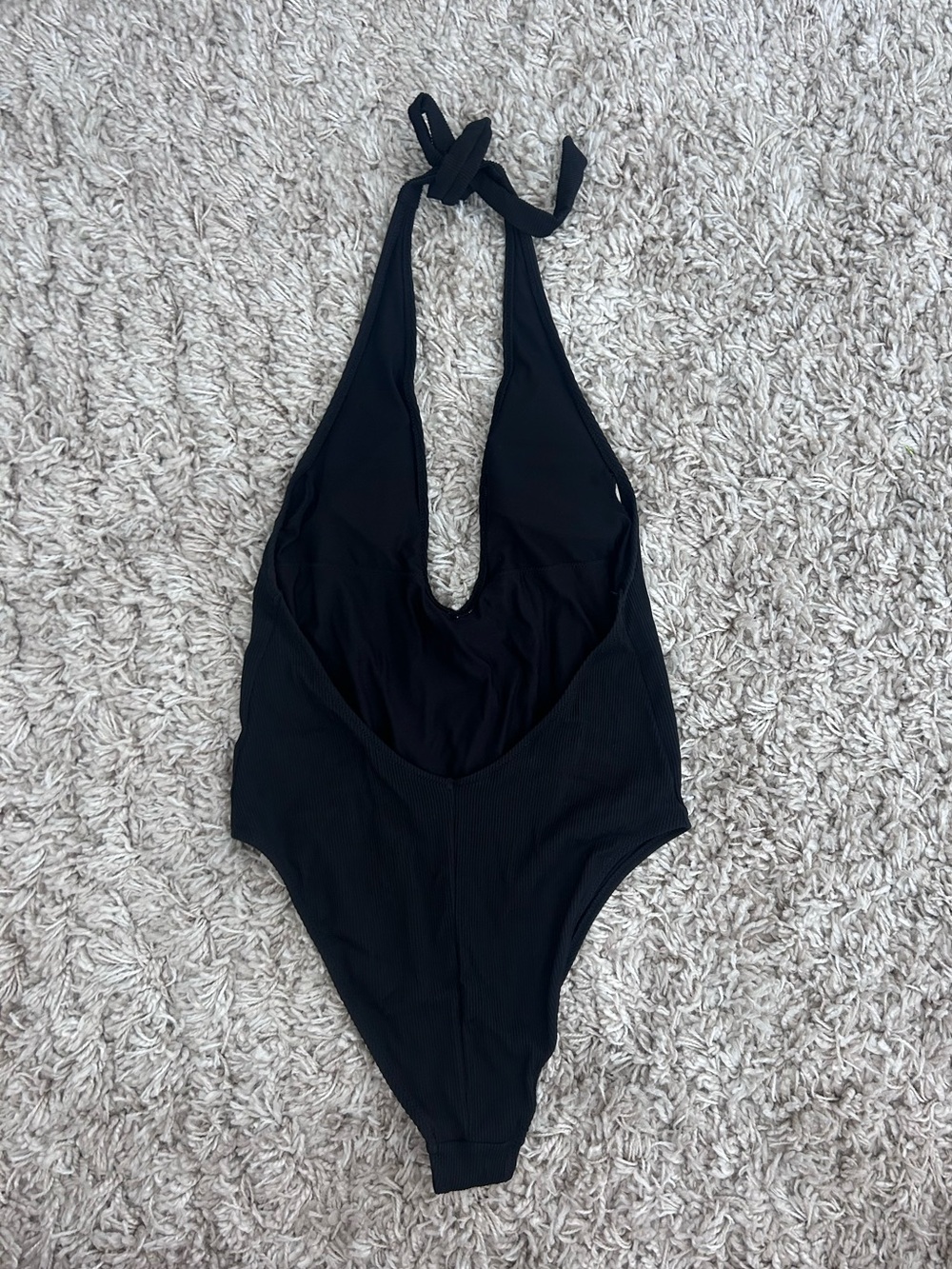 aerie Black Ribbed Halter One-Piece Swimsuit